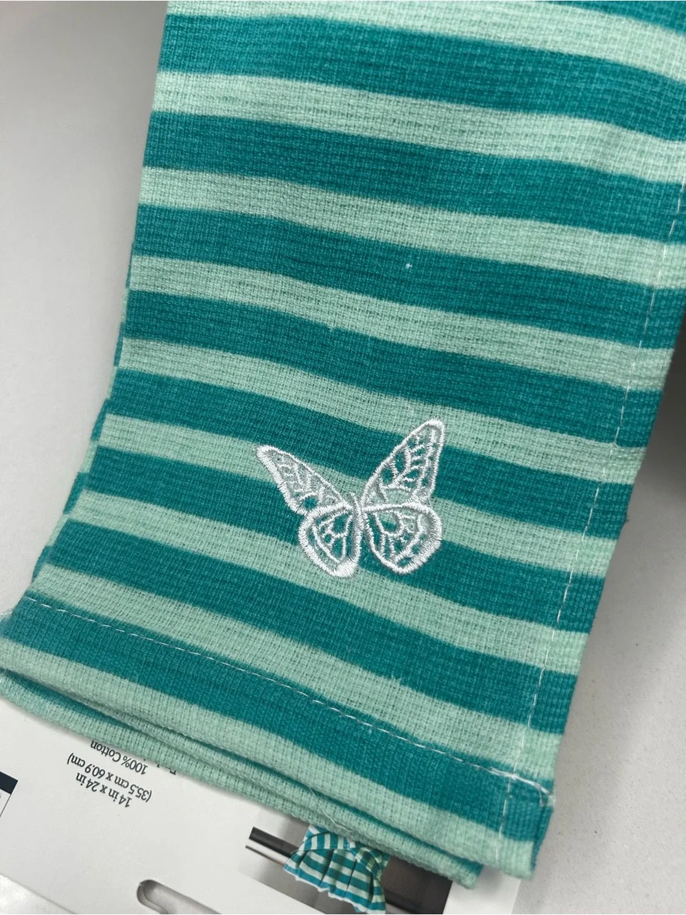 NWT Dolly Parton Striped Teal Snap-Closure Towel with Butterfly Embroidery